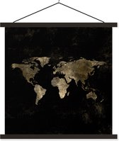 Affiche scolaire - Wereldkaart - Zwart - Or - 60x60 cm - Lattes noires