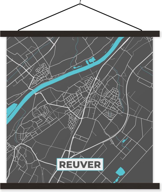 Porte-affiche avec affiche - Affiche scolaire - Reuver - Carte - Plan d'étage - Plan de la ville - 40x40 cm - Lattes noires - Plan d'étage