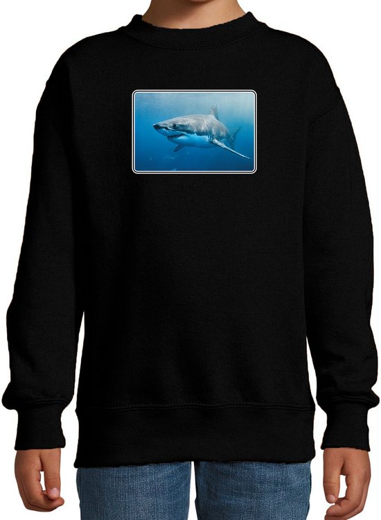 Dieren sweater met haaien foto - zwart - voor kinderen - natuur / haai cadeau trui - sweat shirt / kleding 170/176