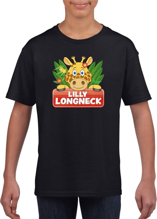 Lilly longneck de giraffe t-shirt zwart voor kinderen - unisex - giraffen shirt - kinderkleding / kleding 146/152