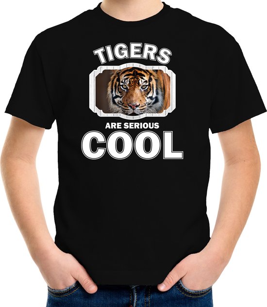 T-shirt Animaux tigres noir enfants - les tigres sont sérieux chemise cool garçons / filles - chemise cadeau tigre / tigres amoureux S (122-128)