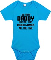 Proof daddy does not only play games tekst baby rompertje blauw jongens - Kraamcadeau/ Vaderdag cadeau game liefhebber 80