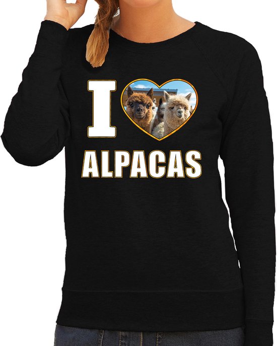 I love alpacas trui met dieren foto van een alpaca zwart voor dames - cadeau sweater alpacas liefhebber S