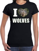 I love wolves t-shirt met dieren foto van een wolf zwart voor dames - cadeau shirt wolven liefhebber XL