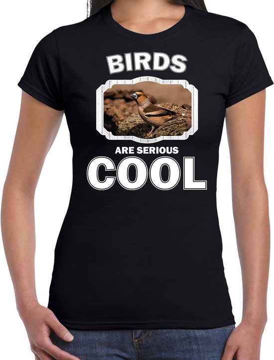Dieren vogels t-shirt zwart dames - birds are serious cool shirt - cadeau t-shirt appelvink vogel/ vogels liefhebber XL