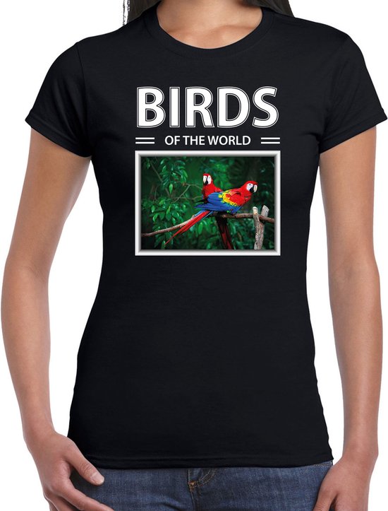 Dieren foto t-shirt Papegaai - zwart - dames - birds of the world - cadeau shirt Papegaaien liefhebber M
