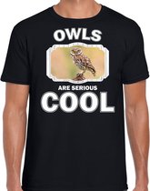 Dieren uilen t-shirt zwart heren - owls are serious cool shirt - cadeau t-shirt steenuil/ uilen liefhebber XXL