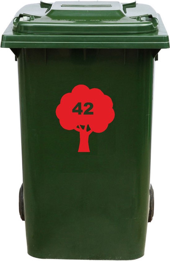 Autocollant Kliko / Autocollant poubelle - Arbre - Numéro 42 - 16,5x18,5 - Rouge