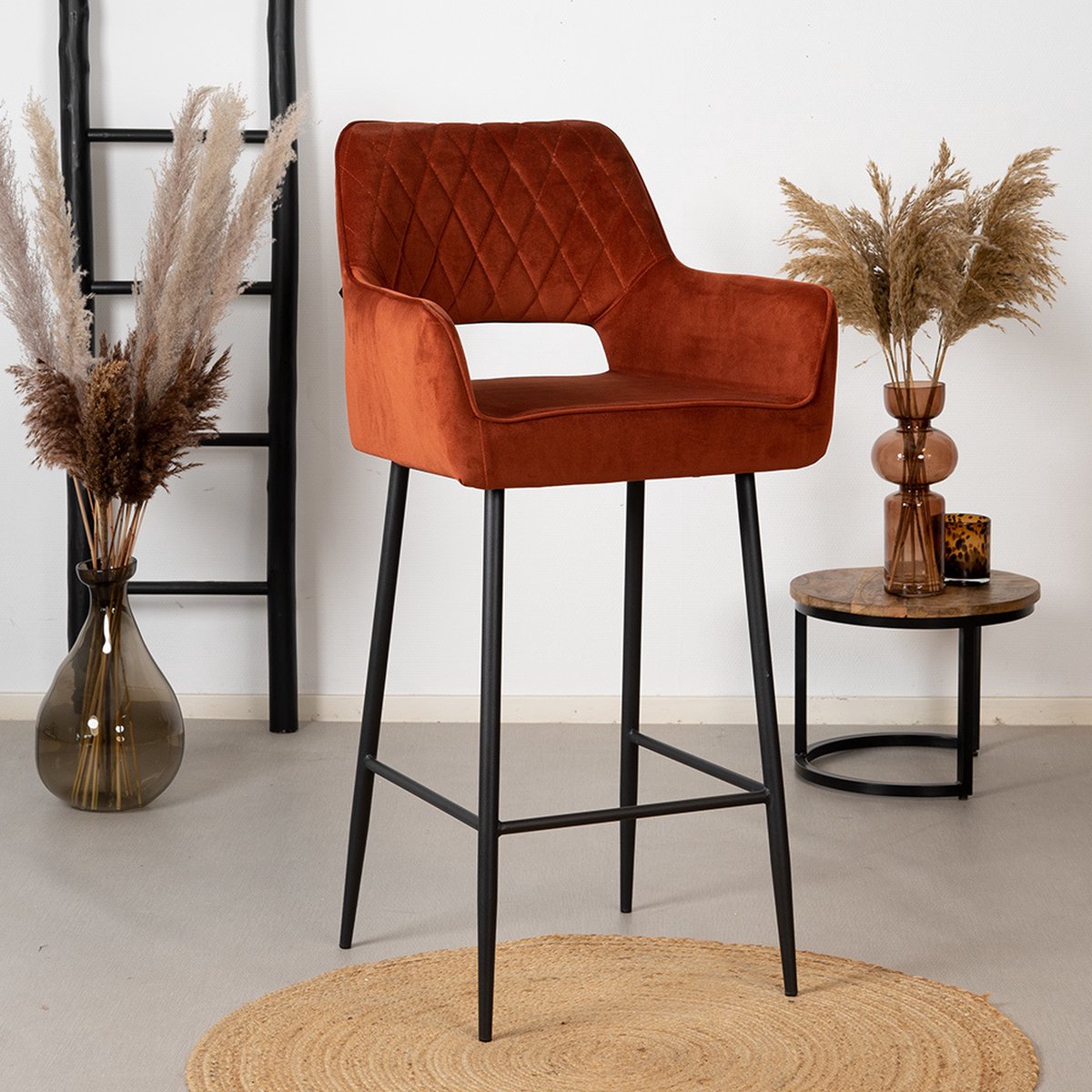 Bronx71 Velvet barkruk Mika koper 78 cm - barstoel