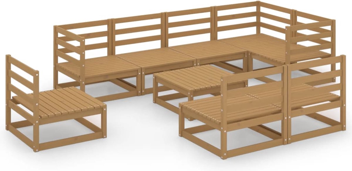 vidaXL 9-delige - Loungeset - massief - grenenhout - honingbruin