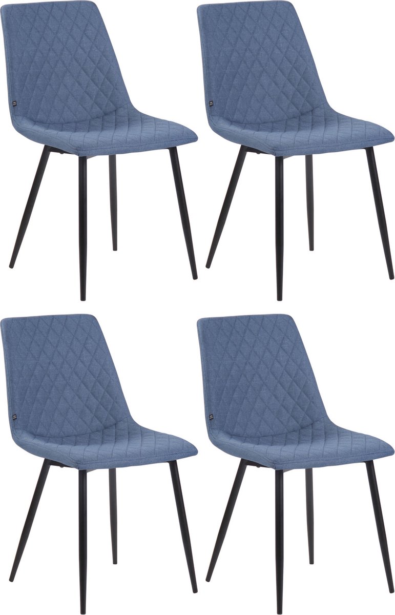 CLP Telde Set van 4 Eetkamerstoelen - Zonder armleuning - Metaal frame - Stof - blauw