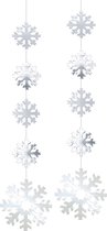 Set van 2x stuks zilveren sneeuwvlok hangdecoratie 140 cm van karton - Winterse decoratie - Kerstversiering