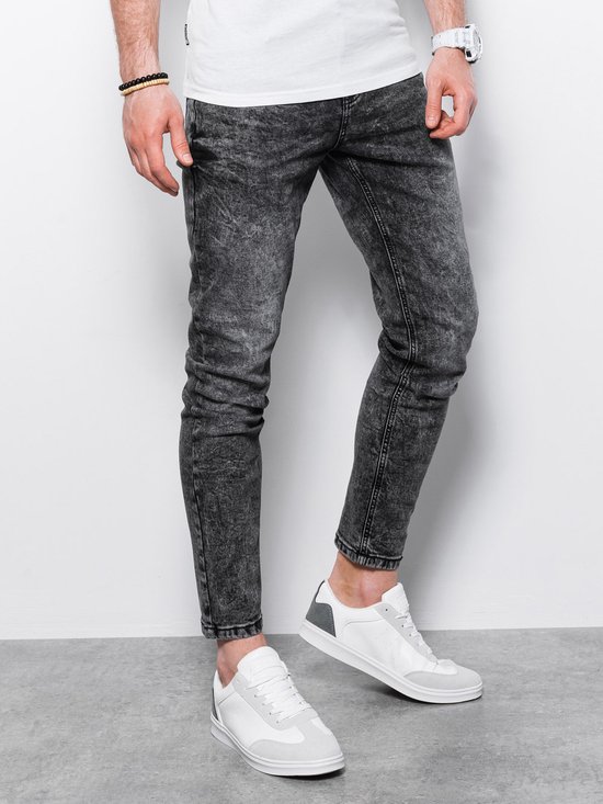 Slim Fit Herenbroek van PU-leer, Elastische Leren Broek, Herenjeans Winddicht en Waterdicht - Zwart Maat 36