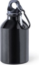 Aluminium waterfles/drinkfles zwart met schroefdop en karabijnhaak 330 ml - Sportfles - Bidon
