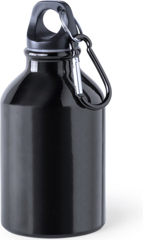 Aluminium waterfles/drinkfles zwart met schroefdop en karabijnhaak 330 ml -  Sportfles... | bol.com