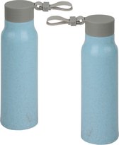 4x Stuks glazen waterfles/drinkfles blauwe coating met kunststof schroefdop 300 ml - Sportfles - Bidon