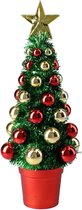 Complete mini kunst kerstboompje/kunstboompje groen/goud/rood met kerstballen 30 cm - Kerstbomen - Kerstversiering