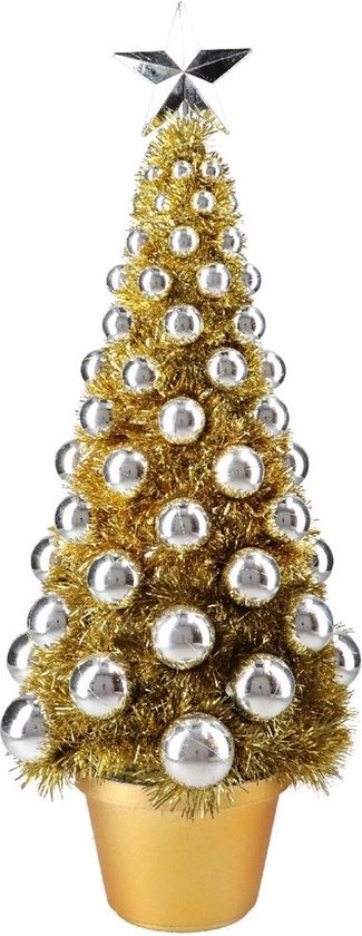 Complete mini kunst kerstboompje/kunstboompje goud/zilver met kerstballen 50 cm - Kerstbomen - Kerstversiering
