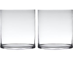 Set van 2x stuks transparante home-basics Cylinder vorm vaas/vazen van glas 30 x 25 cm - Bloemenvaas voor binnen gebruik