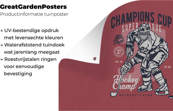 Tuinposter 120x80 cm - Tuindecoratie IJshockey schaatsen - Sport - Vintage - Poster voor in de tuin - Buiten decoratie - Schutting tuinschilderij - Tuindoek muurdecoratie - Wanddecoratie balkondoek