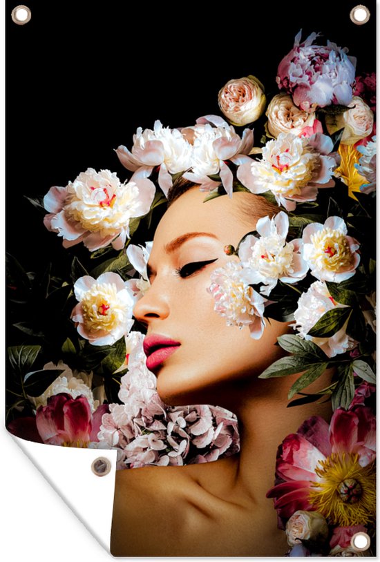 Tuindecoratie Vrouwen - Bloemen - Rozen - Portret - 40x60 cm - Tuinposter - Tuindoek - Buitenposter