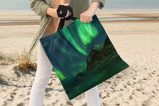 MuchoWow® Sac bandoulière - Sac de plage - Big Shopper - Sac shopping - Islande - Aurores boréales - Ciel étoilé - 45x45 cm - Sac en coton