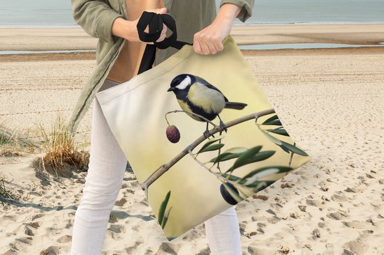 Sac bandoulière - Sac de plage - Shopper Vogel sur une branche avec une baie - 40x40 cm - Sac en coton