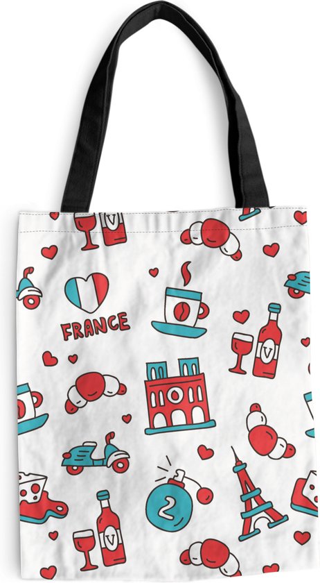 MuchoWow® Schoudertas - Strandtas - Big Shopper - Boodschappentas - Patroon - Frankrijk - Vlag - 40x50 cm - Katoenen tas