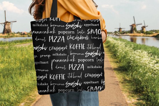 Sac Bandoulière - Sac De Plage - Shopper Cuisine - Nourriture - Motif - 45x45 cm - Sac Coton