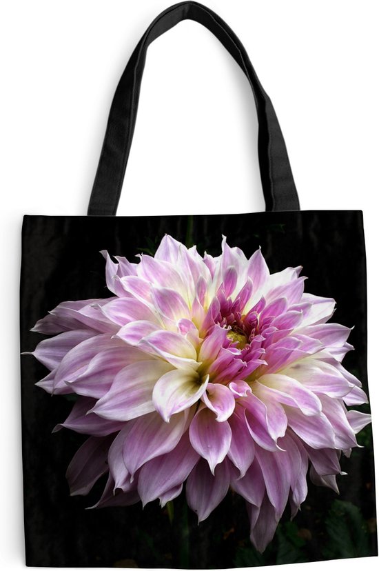 MuchoWow® Sac bandoulière - Sac de plage - Big Shopper - Sac shopping - Dahlia sur fond noir - 45x45 cm - Sac en coton