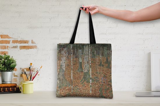 MuchoWow® Sac bandoulière - Sac de plage - Big Shopper - Sac shopping - Forêt de bouleaux - peinture de Gustav Klimt - 40x40 cm - Sac en coton