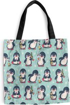 MuchoWow® Schoudertas - Strandtas - Big Shopper - Boodschappentas - Dieren - Patronen - Pinguïn - 40x40 cm - Katoenen tas