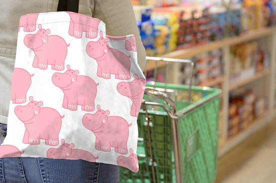 Sac Bandoulière - Sac De Plage - Shopper Hippopotame - Rose - Fille - Enfant - Motifs - 40x40 cm - Sac Coton