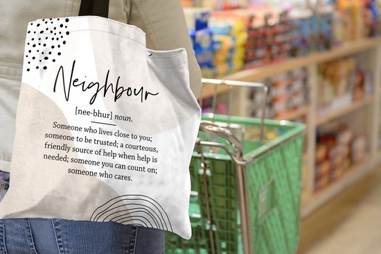 MuchoWow® Schoudertas - Strandtas - Big Shopper - Boodschappentas - Goede buren - Woordenboek - Spreuken - 45x45 cm - Katoenen tas