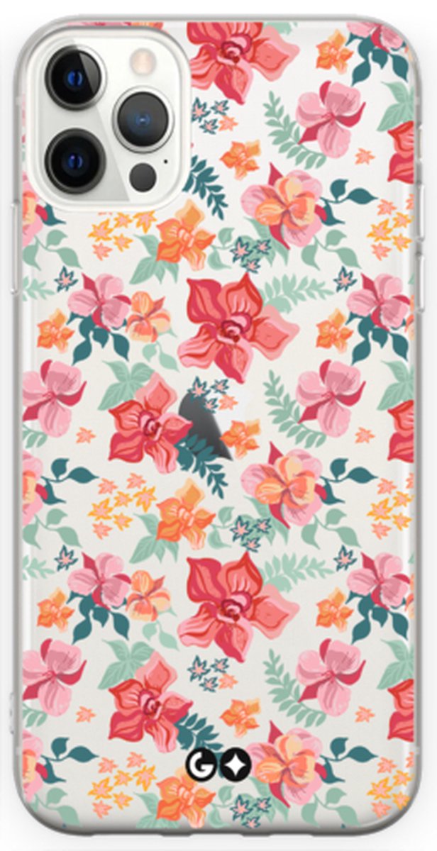 Telefoonhoesje geschikt voor Apple iPhone 12 Pro Max - Transparant Siliconenhoesje - Flexibel en schokabsorberend - Natuurcollectie - Flower Secrets - Rood