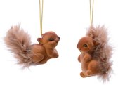 Decoris | écureuil | marron floqué | 6 cm | jeu de 2 | décoration suspendue ornement suspendu | automne hiver