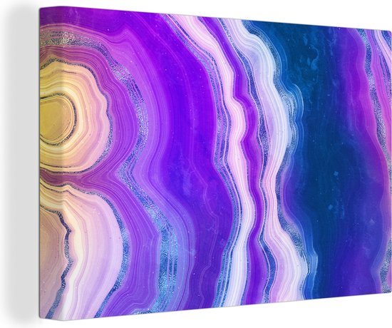 Canvas Schilderij Neon - Agaat - Edelstenenmix - 90x60 cm - Wanddecoratie