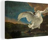 Canvas - Schilderij Zwaan - Bedreigde zwaan - Oude meesters - Jan Asselijn - 90x60 cm - Kamer decoratie - Woonkamer