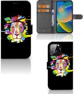 GSM Hoesje iPhone 14 Pro Max Book Cover Lion Color