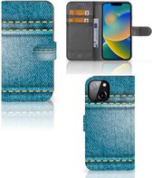 Wallet Book Case Geschikt voor iPhone 14 Telefoon Hoesje Jeans