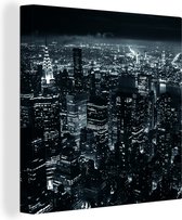Canvas Schilderij Skyline - New York - Nacht - 20x20 cm - Wanddecoratie