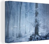 Canvas Schilderij Bos - Winter - Sneeuw - 40x30 cm - Wanddecoratie