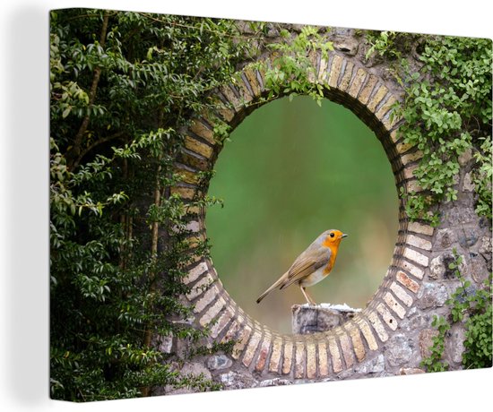 Tableau sur toile Vogel - Vue à travers - Rouge-gorge - 150x100 cm - Décoration murale