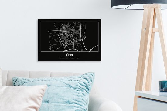 Tableau sur toile Oss - Plan d'étage - Plan de la ville - Carte - 30x20 cm - Décoration murale
