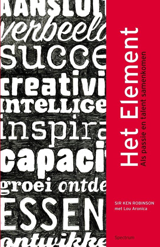 Boekcover van 'Het Element' met titel, ondertitel en woorden.