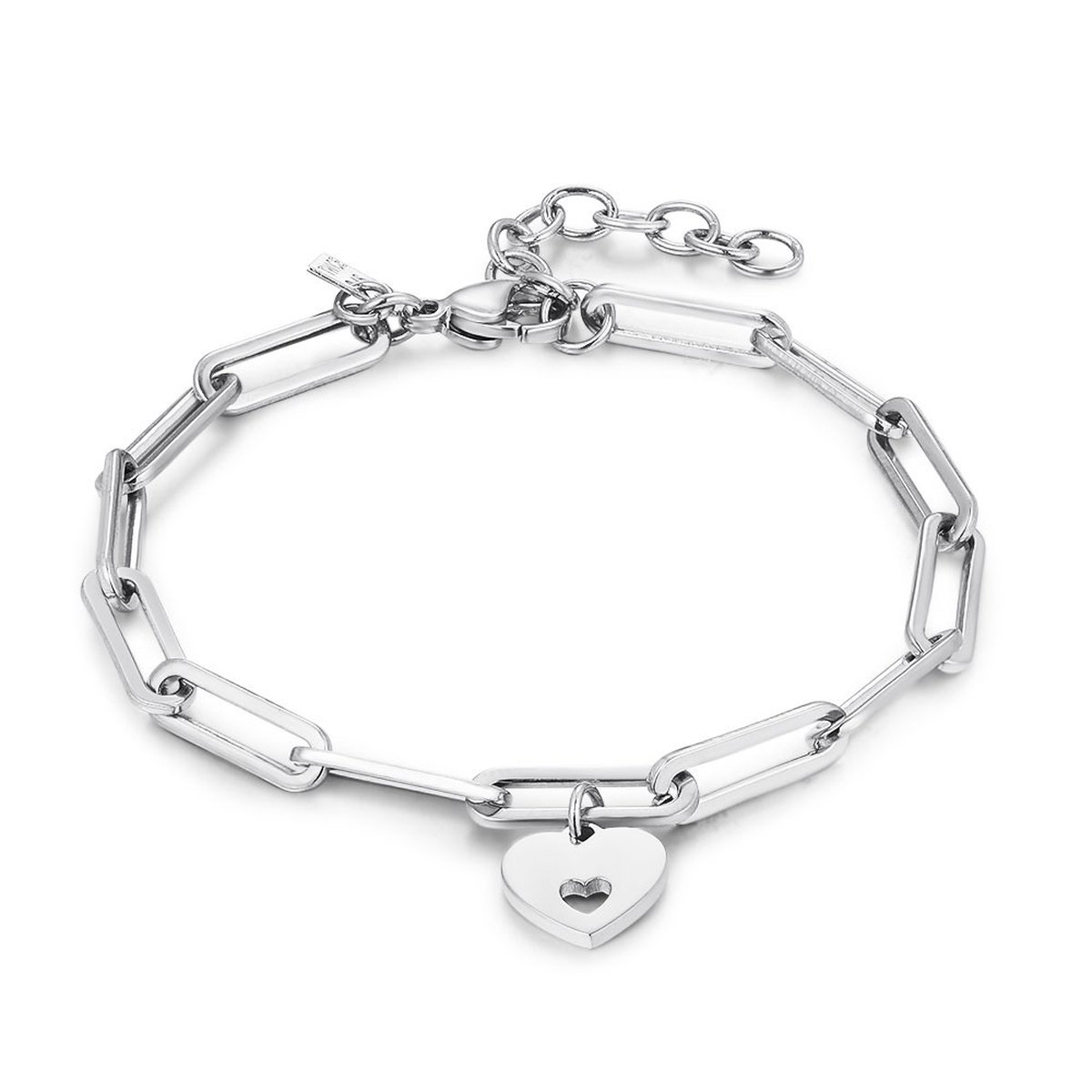 Twice As Nice Armband in edelstaal, ovale schakels, hart 16cm+3cm