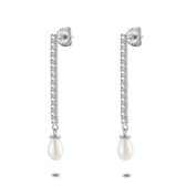 Twice As Nice Hangende oorbellen in zilver, 13 zirkonia met pearl, 4 cm
