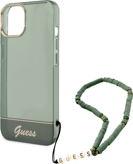 Coque Guess pour iPhone 14 Plus - Coque arrière - Transparente - avec cordon - Vert