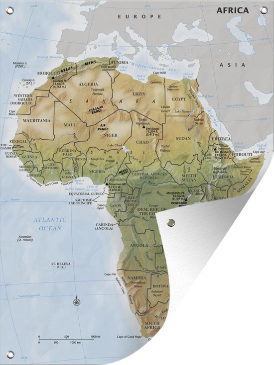 Tuin decoratie Kaart van Afrika geografisch - 30x40 cm - Tuindoek - Buitenposter