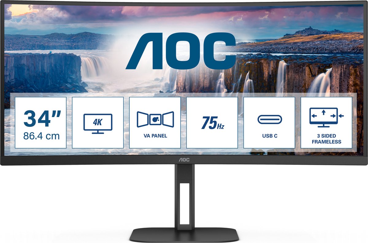 AOC V5 CU34V5C - QHD Curved Ultrawide Monitor - USB-C - 65w - 100hz - 34 inch - AOC